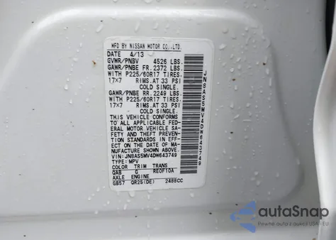 2013 Nissan Rogue Sv z USA, uszkodzony, nr VIN JN8AS5MV4DW643749